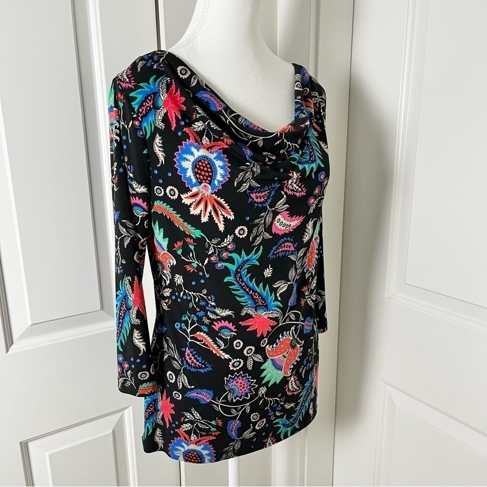 Jessica Floral Jersey Drapey Scoop Neck Blouse-Multicolored-Women US Size Medium